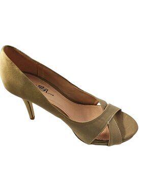 Wild Rose Women’s Silver Satin Peep Toe Pumps High Heels Size 8 New